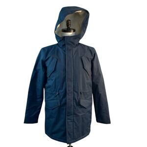 NWT HOODLAMB Parka Jacket Sherpa Lined Hood Pockets Zip Snap Close Blue S